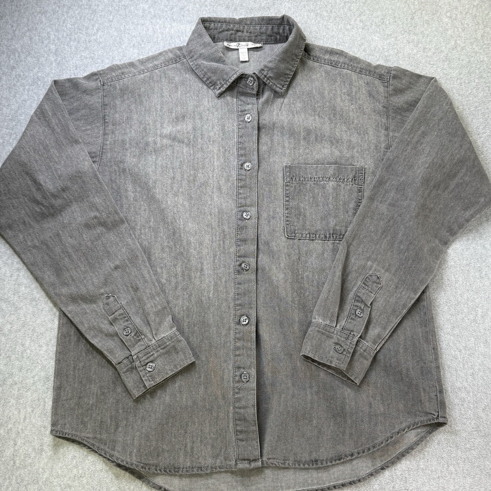 Seven7 Women's Gray Denim Button Down Shirt Long Sleeve Size‎ Small